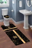 Yıkanabilir Kaymaz Tabanlı Dekoratif Desenli 3'lü Klozet Takımı Banyo Paspas Seti RENKLİ #VALUE! - 1