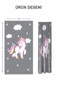 Dijital Baskı Yıkanabilir Unicorn Desenli 2 Kanat Bebek ve Çocuk Odası Fon Perdesi RENKLİ 140 X 270 - 2