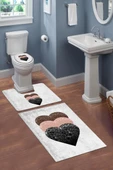 Yıkanabilir Kaymaz Tabanlı Dekoratif Kalp Desenli 3 Lü Klozet Takımı Banyo Paspas Seti RENKLİ #VALUE! - 1