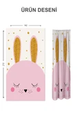 Dijital Baskı Yıkanabilir Tavşan Desenli 2 Kanat Bebek ve Çocuk Odası Fon Perdesi RENKLİ 140 X 270 - 2