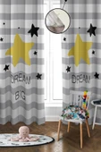 Dijital Baskı Yıkanabilir Yıldız Desenli 2 Kanat Bebek ve Çocuk Odası Fon Perdesi RENKLİ 140 X 270 - 1