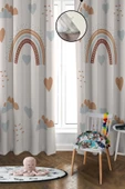 Dijital Baskı Yıkanabilir Gökkuşağı Desenli 2 Kanat Bebek ve Çocuk Odası Fon Perdesi RENKLİ 140 X 270 - 1