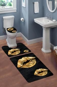 Yıkanabilir Kaymaz Tabanlı Modern Desenli 3'lü Klozet Takımı Banyo Paspas Seti RENKLİ #VALUE! - 1