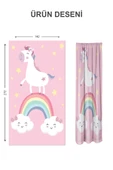 Dijital Baskı Yıkanabilir Unicorn Desenli 2 Kanat Bebek ve Çocuk Odası Fon Perdesi RENKLİ 140 X 270 - 2