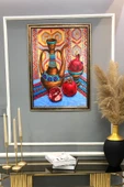 Dekoratif Modern Çerçeveli Otantik İbrik ve Narlar Desenli Duvar Tablosu 50x70 CM RENKLİ 50 X 70 - 2