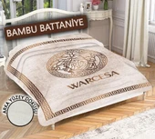 Dekoratif Modern Desenli %100 Bambu Kumaşlı Battaniye Krem-Gold 200 X 225 - 1