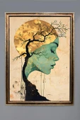 Dekoratif Modern Çerçeveli Ay Kız Desenli Duvar Tablosu 50x70 CM RENKLİ 50 X 70 - 1