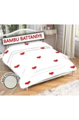Dekoratif Kalp Desenli Bambu ve Sharpa Kumaşlı Çift Kişilik Battaniye BEYAZ 200 X 220 - 1