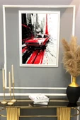 Dekoratif Modern Çerçeveli Kırmızı Araba Desenli Duvar Tablosu 50x70 CM RENKLİ 50 X 70 - 2