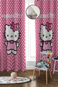 Dijital Baskı Yıkanabilir Hello Kitty Desenli 2 Kanat Bebek ve Çocuk Odası Fon Perdesi RENKLİ 140 X 270 - 1