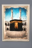 Dekoratif Modern Çerçeveli Kabe Desenli Duvar Tablosu 50x70 CM RENKLİ 50 X 70 - 1