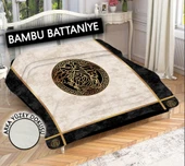 Dekoratif Modern Desenli %100 Bambu Kumaşlı Battaniye KREM-SİYAH 200 X 225 - 1