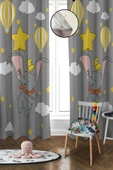 Dijital Baskı Yıkanabilir Fil Desenli 2 Kanat Bebek ve Çocuk Odası Fon Perdesi RENKLİ 140 X 270 - 1