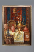 Dekoratif Modern Çerçeveli Otantik İbrik ve Nargile Desenli Duvar Tablosu 50x70 CM RENKLİ 50 X 70 - 1