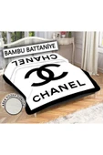 Dekoratif Modern Desenli %100 Bambu Kumaşlı Battaniye beyaz-SİYAH 200 X 225 - 1