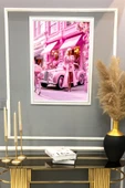 Dekoratif Modern Pembe Araba ve Kadın Desenli Çerçeveli Tablo Duvar Tablosu 50x70cm RENKLİ 50 X 70 - 2