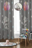 Dijital Baskı Yıkanabilir Fil Desenli 2 Kanat Bebek ve Çocuk Odası Fon Perdesi RENKLİ 140 X 270 - 1