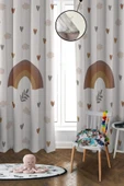 Dijital Baskı Yıkanabilir Gökkuşağı Desenli 2 Kanat Bebek ve Çocuk Odası Fon Perdesi RENKLİ 140 X 270 - 1