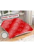 Dekoratif Kalp Desenli Bambu ve Sharpa Kumaşlı Battaniye KIRMIZI 200 X 220 - 1