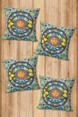 Çift Taraf Baskılı Parlak  Kumaş Bacı Milano Sicilia Desen 4 adet Kırlent Kılıf Seti RENKLİ 43 X 43 - 1