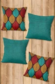 Çift Taraf Baskılı Parlak  Kumaş  Modern Desen 4 adet Kırlent Kılıf Seti RENKLİ 43 X 43 - 2