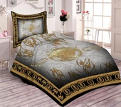 Pamuk Dolgulu Kadife Kumaşlı Çerçeveli Versace Desenli Tek Kişilik Kapitone Yatak Örtüsü GOLD-SİYAH 180 X 240 - 1