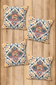 Çift Taraf Baskılı Parlak  Kumaş Bacı Milano Sicilia Desen 4 adet Kırlent Kılıf Seti RENKLİ 43 X 43 - 1