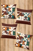 Çift Taraf Baskılı Parlak  Kumaş  Modern Desen 4 adet Kırlent Kılıf Seti RENKLİ 43 X 43 - 1