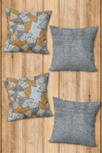 Çift Taraf Baskılı Parlak  Kumaş  Modern Desen 4 adet Kırlent Kılıf Seti RES06 RENKLİ 43 X 43 - 1