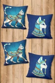 Çift Taraf Baskılı Parlak  Kumaş  Modern Desen 4 adet Kırlent Kılıf Seti RES03 RENKLİ 43 X 43 - 1