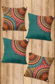 Çift Taraf Baskılı Parlak  Kumaş  Modern Desen 4 adet Kırlent Kılıf Seti RENKLİ 43 X 43 - 3