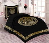 Pamuk Dolgulu Kadife Kumaşlı Gold Geçişli Versace Desenli Tek Kişilik Kapitone Yatak Örtüsü Siyah-Gold 180 X 240 - 1