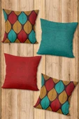 Çift Taraf Baskılı Parlak  Kumaş  Modern Desen 4 adet Kırlent Kılıf Seti RENKLİ 43 X 43 - 1