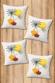 Çift Taraf Baskılı Parlak  Kumaş  Modern Desen 4 adet Kırlent Kılıf Seti RENKLİ 43 X 43 - 2