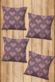 Çift Taraf Baskılı Parlak  Kumaş Sevgililer Günü Özel Desenli 4 adet Kırlent Kılıf Seti RENKLİ 43 X 43 - 1