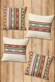 Çift Taraf Baskılı Parlak  Kumaş  Modern Desen 4 adet Kırlent Kılıf Seti RENKLİ 43 X 43 - 1