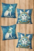 Çift Taraf Baskılı Parlak  Kumaş  Modern Desen 4 adet Kırlent Kılıf Seti RES04 RENKLİ 43 X 43 - 1