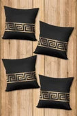 Çift Taraf Baskılı Parlak  Kumaş  Modern Desen 4 adet Kırlent Kılıf Seti RENKLİ 43 X 43 - 1