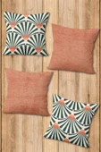 Çift Taraf Baskılı Parlak  Kumaş  Modern Desen 4 adet Kırlent Kılıf Seti RENKLİ 43 X 43 - 1