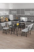 Hayat 70x110 Bendir Mutfak Masası, Mutfak Masası Takımı, Yemek Masası, 2 Sandalye 1 Bench - Açık Gri - 1