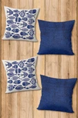 Çift Taraf Baskılı Parlak  Kumaş  Modern Desen 4 adet Kırlent Kılıf Seti RES05 RENKLİ 43 X 43 - 1