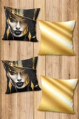 Çift Taraf Baskılı Parlak  Kumaş  Modern Desen 4 adet Kırlent Kılıf Seti RENKLİ 43 X 43 - 1