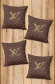 Çift Taraf Baskılı Parlak  Kumaş  Modern Desen 4 adet Kırlent Kılıf Seti RENKLİ 43 X 43 - 1