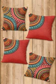 Çift Taraf Baskılı Parlak  Kumaş  Modern Desen 4 adet Kırlent Kılıf Seti RENKLİ 43 X 43 - 2