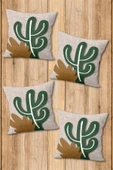 Çift Taraf Baskılı Parlak  Kumaş  Modern Desen 4 adet Kırlent Kılıf Seti RENKLİ 43 X 43 - 1