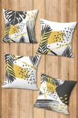 Çift Taraf Baskılı Parlak  Kumaş  Modern Desen 4 adet Kırlent Kılıf Seti RENKLİ 43 X 43 - 1