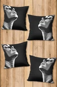 Çift Taraf Baskılı Parlak  Kumaş  Modern Desen 4 adet Kırlent Kılıf Seti RENKLİ 43 X 43 - 1