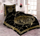Pamuk Dolgulu Kadife Kumaşlı Çerçeveli Granitli Versace Desenli Tek Kişilik Kapitone Yatak Örtüsü Siyah-Gold 180 X 240 - 1