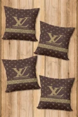 Çift Taraf Baskılı Parlak  Kumaş  Modern Desen 4 adet Kırlent Kılıf Seti RENKLİ 43 X 43 - 1