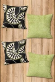 Çift Taraf Baskılı Parlak  Kumaş  Modern Desen 4 adet Kırlent Kılıf Seti RES09 RENKLİ 43 X 43 - 1
